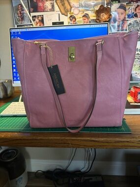 American Leather Mauve Tote Bag with Gold Hardware